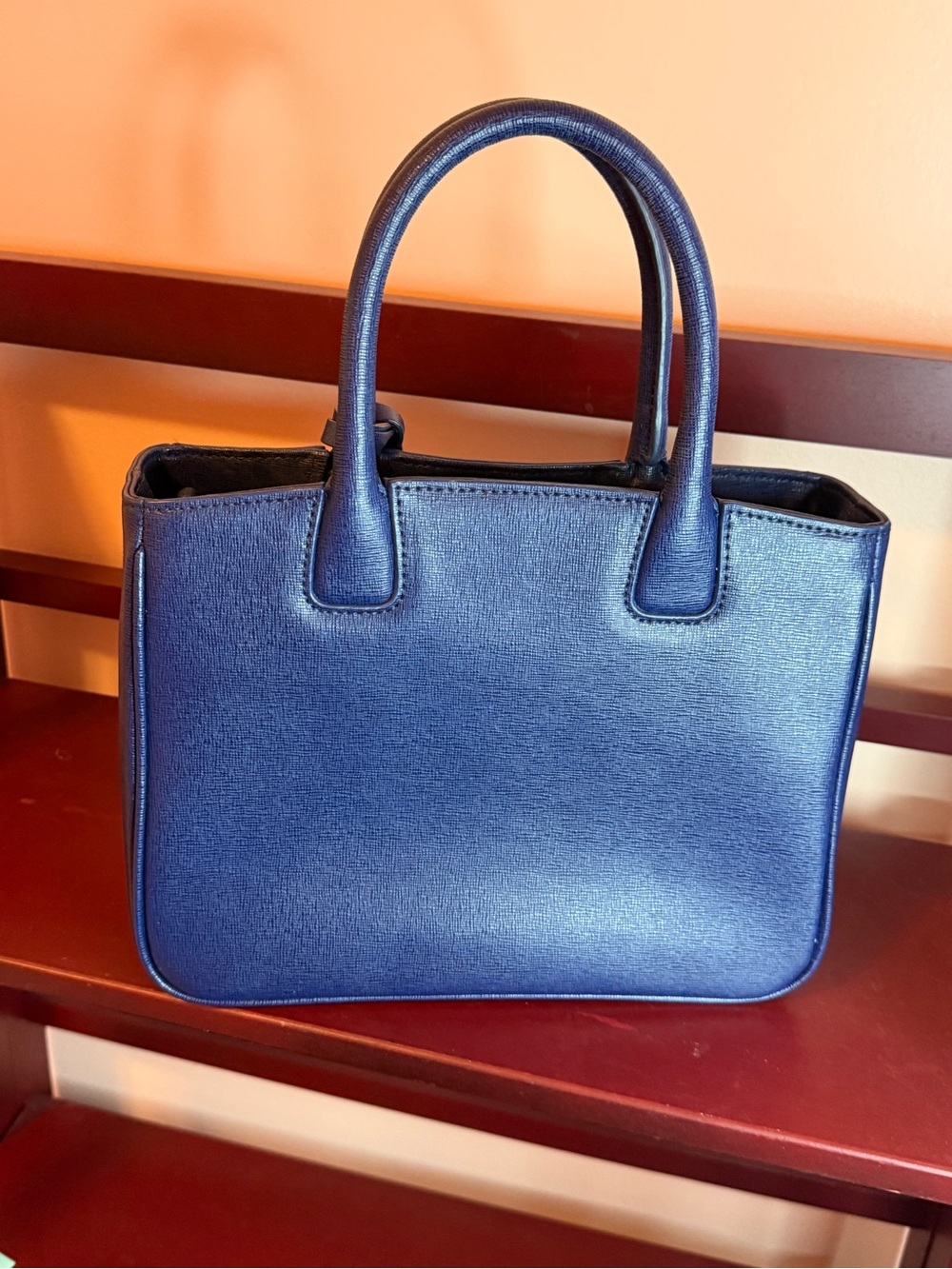 Furla Navy Saffiano Leather Tote with Gold Charm - Picture 2 of 12